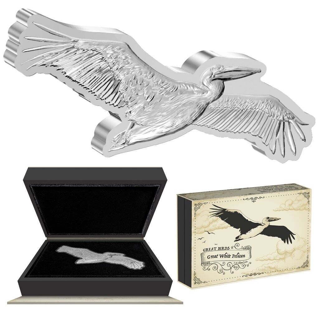 2 Oz Silver Coin 2024 Niue $5 Great Birds Great White Pelican Shaped Coin