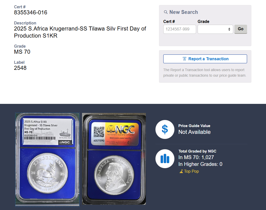 2- Set 1oz Silver Coin 2025 Krugerrand & Britannia SS Tilawa NGC 2- Set 1oz Silver Coin 2025 Krugerrand & Britannia SS Tilawa NGC