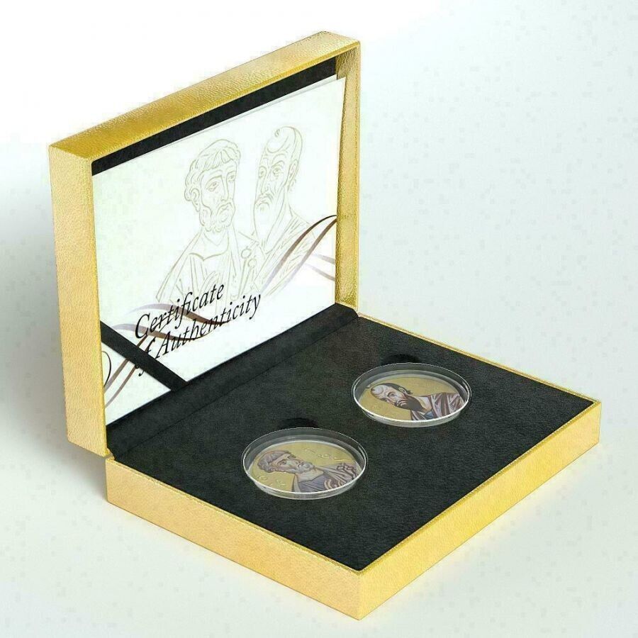 2 X 1 Oz Silver Coin 2010 $2 Orthodox Shrines - Apostles Peter & Paul Gilded set