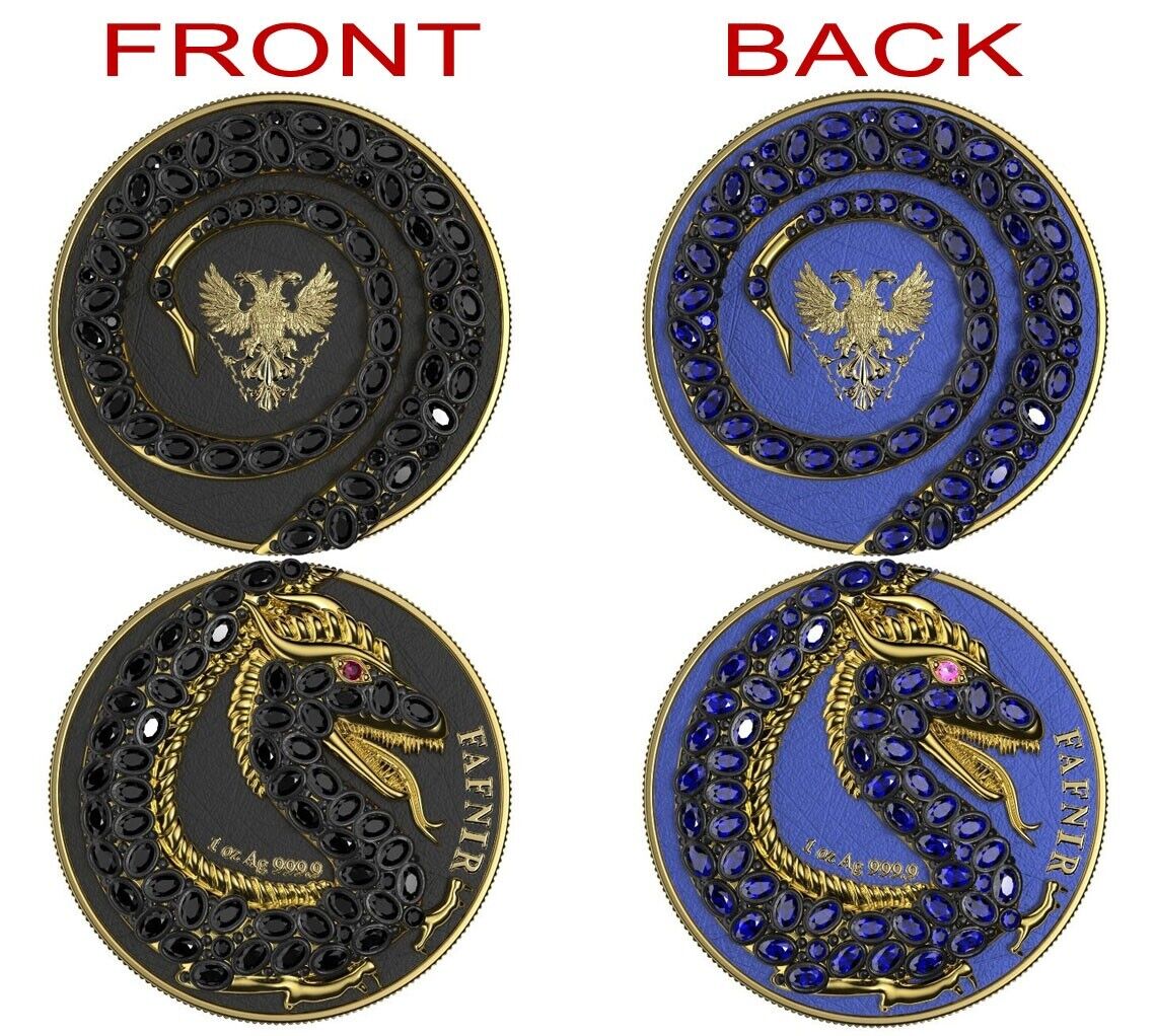 2 X 1 Oz Silver Coin 2020 5 Mark Fafnir Set - Black Gold Carapace No 2 Crystals-classypw.com-1