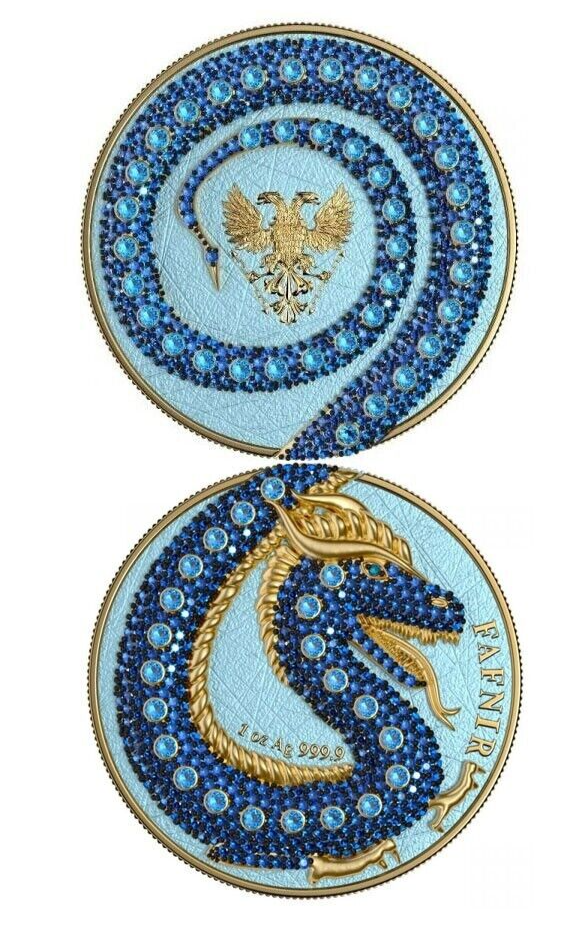 2 X 1 Oz Silver Coin 2020 5 Mark Fafnir Set - Blue Pink No 3 Big Dots Crystals-classypw.com-2