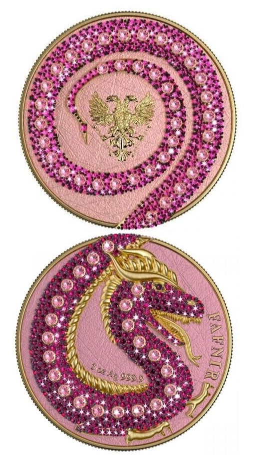 2 X 1 Oz Silver Coin 2020 5 Mark Fafnir Set - Blue Pink No 3 Big Dots Crystals-classypw.com-3