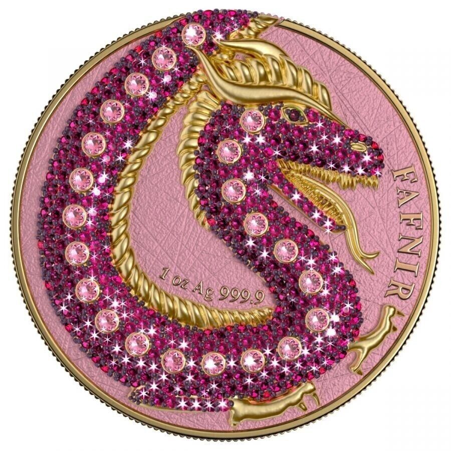 2 X 1 Oz Silver Coin 2020 5 Mark Fafnir Set - Blue Pink No 3 Big Dots Crystals-classypw.com-5