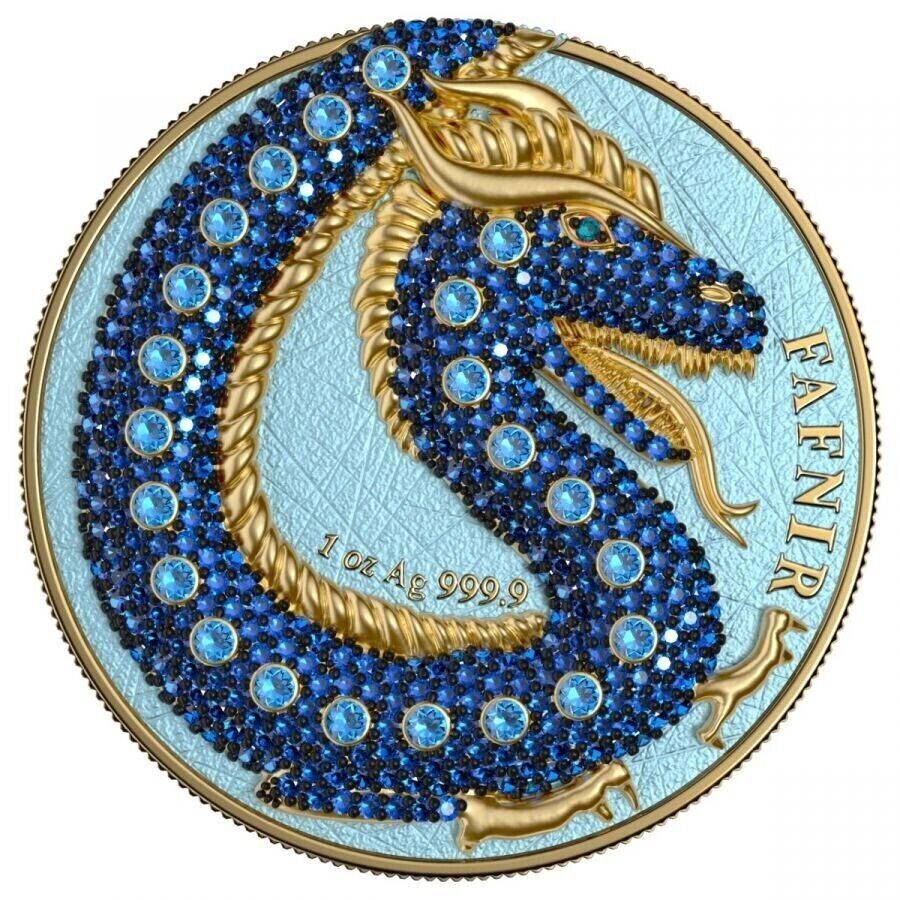 2 X 1 Oz Silver Coin 2020 5 Mark Fafnir Set - Blue Pink No 3 Big Dots Crystals-classypw.com-7