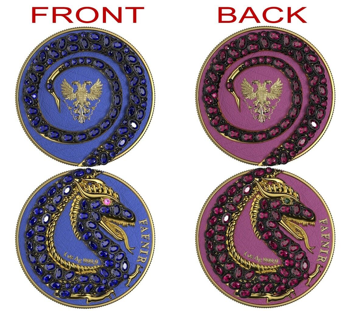 2 X 1 Oz Silver Coin 2020 5 Mark Fafnir Set - Blue Purple Carapace No 1 Crystals-classypw.com-1