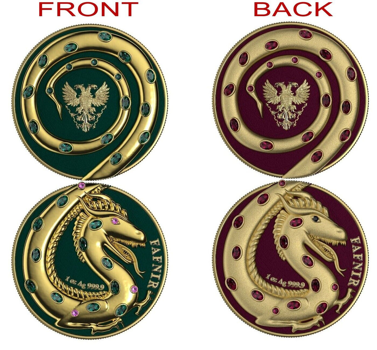 2 X 1 Oz Silver Coin 2020 5 Mark Fafnir Set - Gold Gloss and Gold Matte Crystals-classypw.com-1