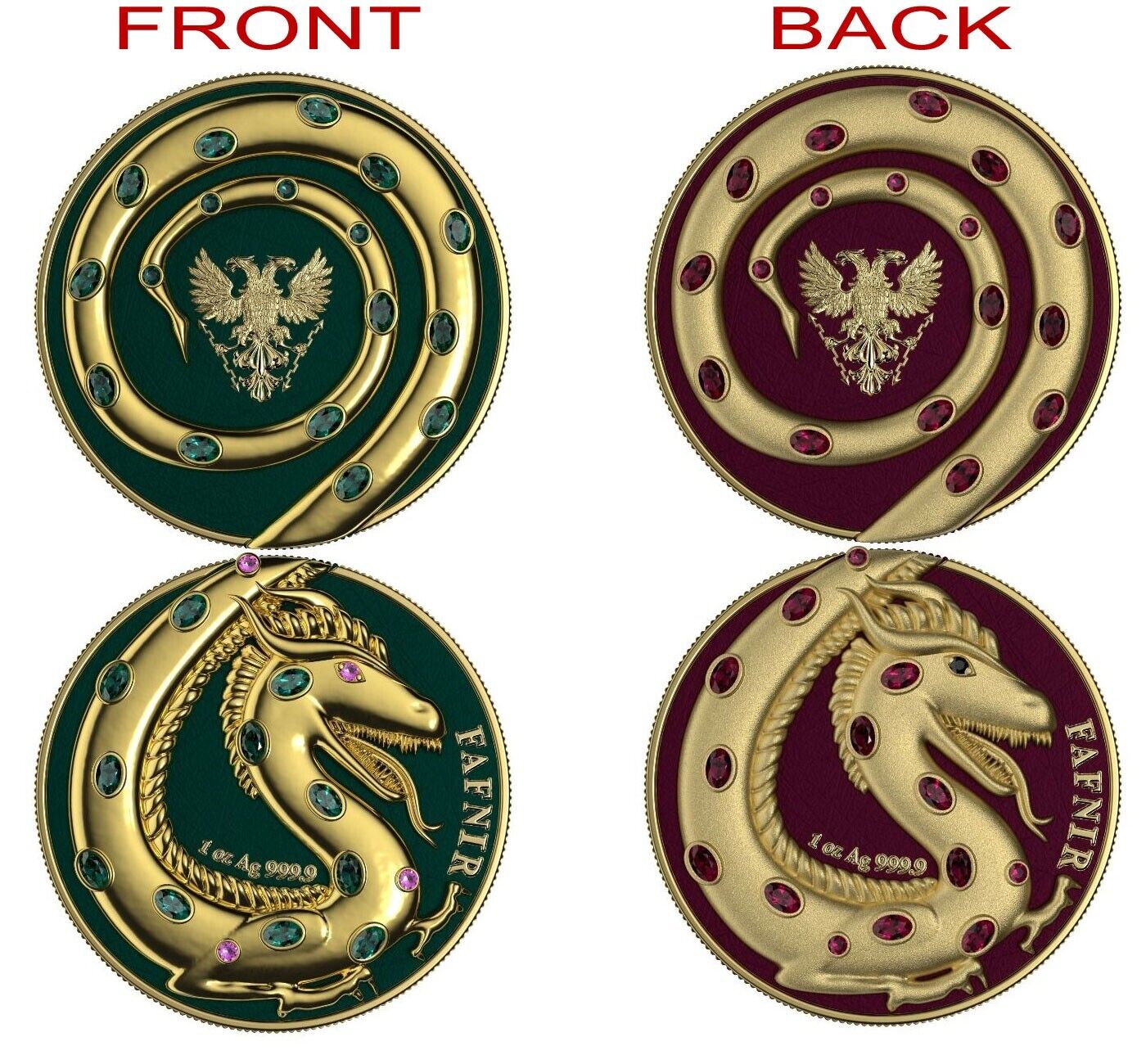 2 X 1 Oz Silver Coin 2020 5 Mark Fafnir Set - Gold Gloss and Gold Matte Crystals-classypw.com-1