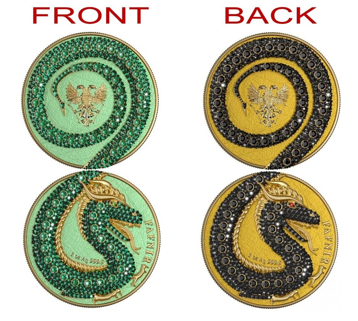 2 X 1 Oz Silver Coin 2020 5 Mark Fafnir Set - Gold Green No 2 Big Dots Crystals-classypw.com-1