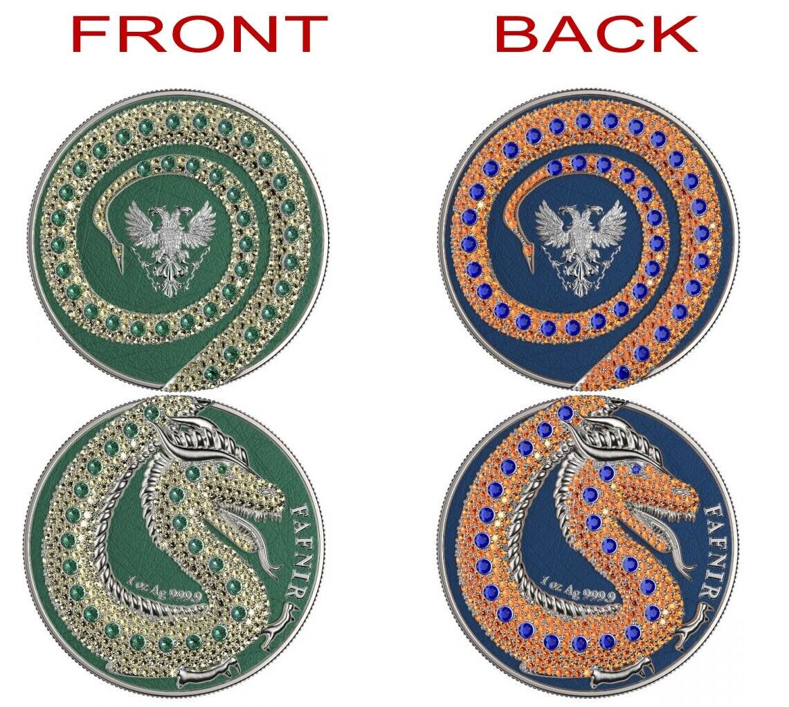 2 X 1 Oz Silver Coin 2020 5 Mark Fafnir Set - Green Blue No 4 Big Dots Crystals-classypw.com-1