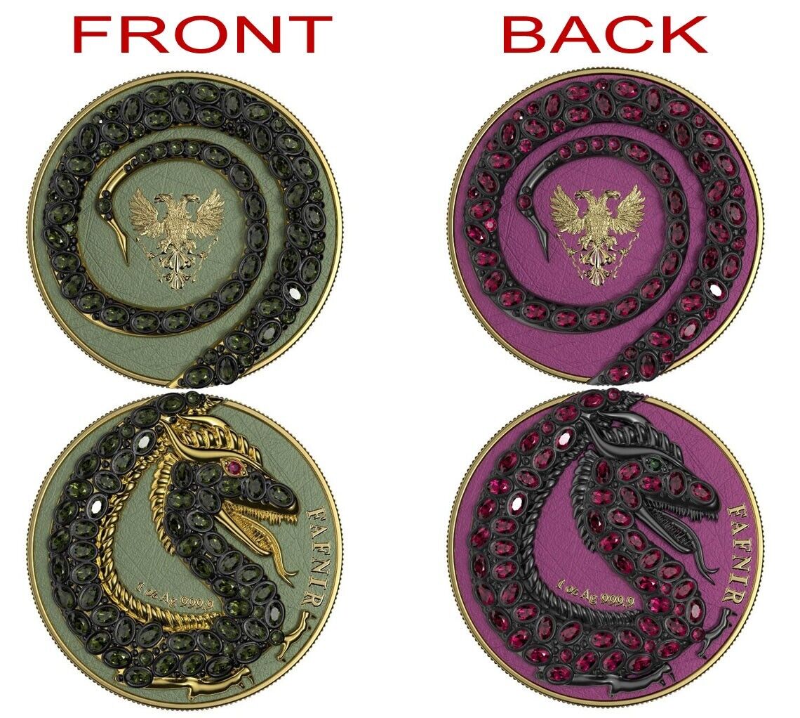2 X 1 Oz Silver Coin 2020 5 Mark Fafnir Set Green Purple Carapace No 3 Crystals-classypw.com-1