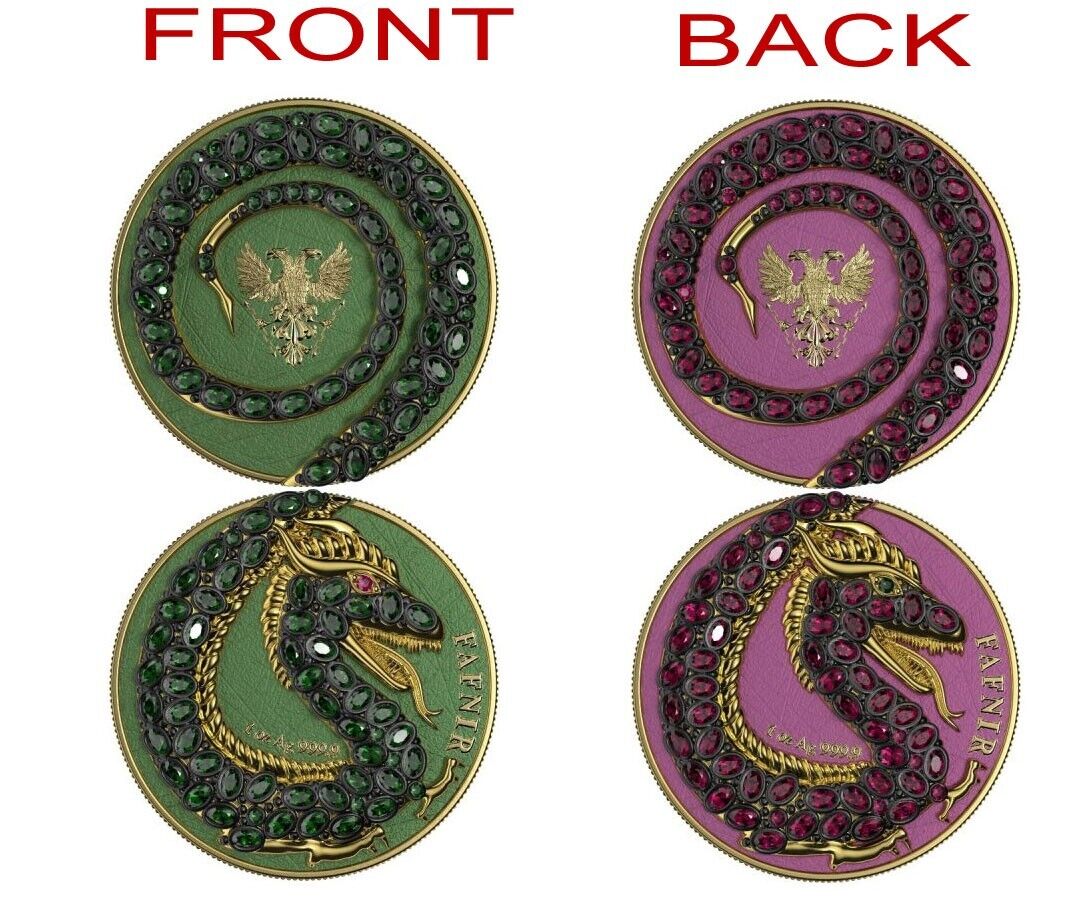 2 X 1 Oz Silver Coin 2020 5 Mark Fafnir Set Green Purple Carapace No 4 Crystals-classypw.com-1