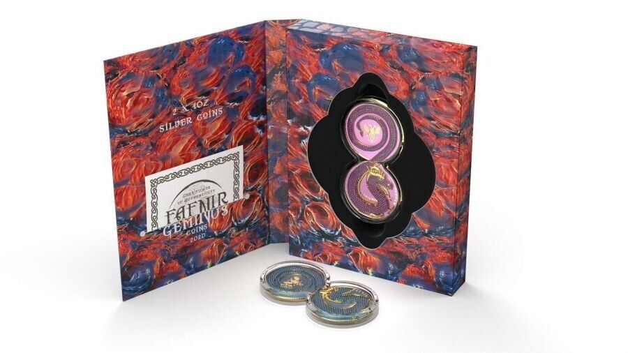 2 X 1 Oz Silver Coin 2020 5 Mark Fafnir Set - Pink Blue Crystals-classypw.com-12