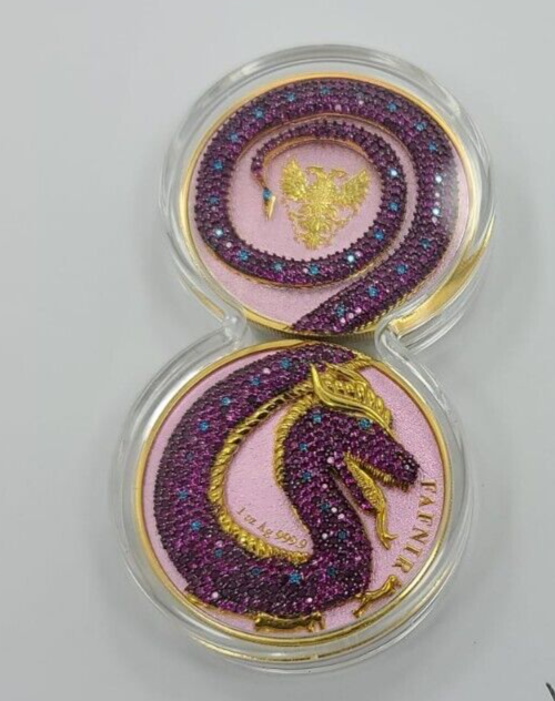 2 X 1 Oz Silver Coin 2020 5 Mark Fafnir Set - Pink Blue Crystals-classypw.com-14