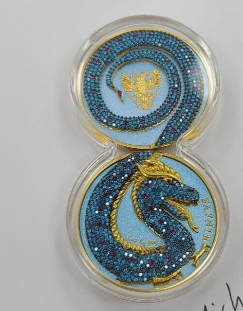 2 X 1 Oz Silver Coin 2020 5 Mark Fafnir Set - Pink Blue Crystals-classypw.com-15