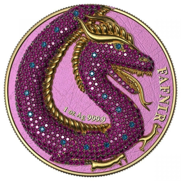 2 X 1 Oz Silver Coin 2020 5 Mark Fafnir Set - Pink Blue Crystals ...