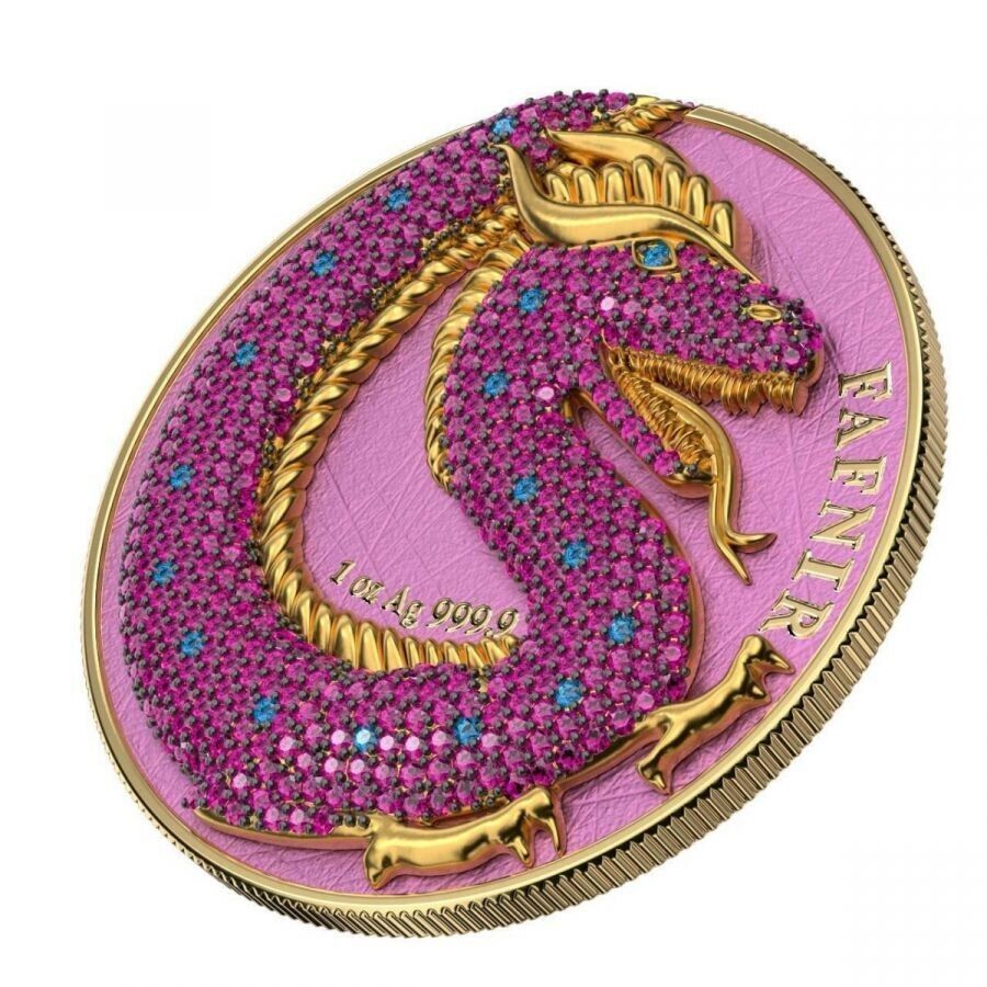 2 X 1 Oz Silver Coin 2020 5 Mark Fafnir Set - Pink Blue Crystals-classypw.com-4