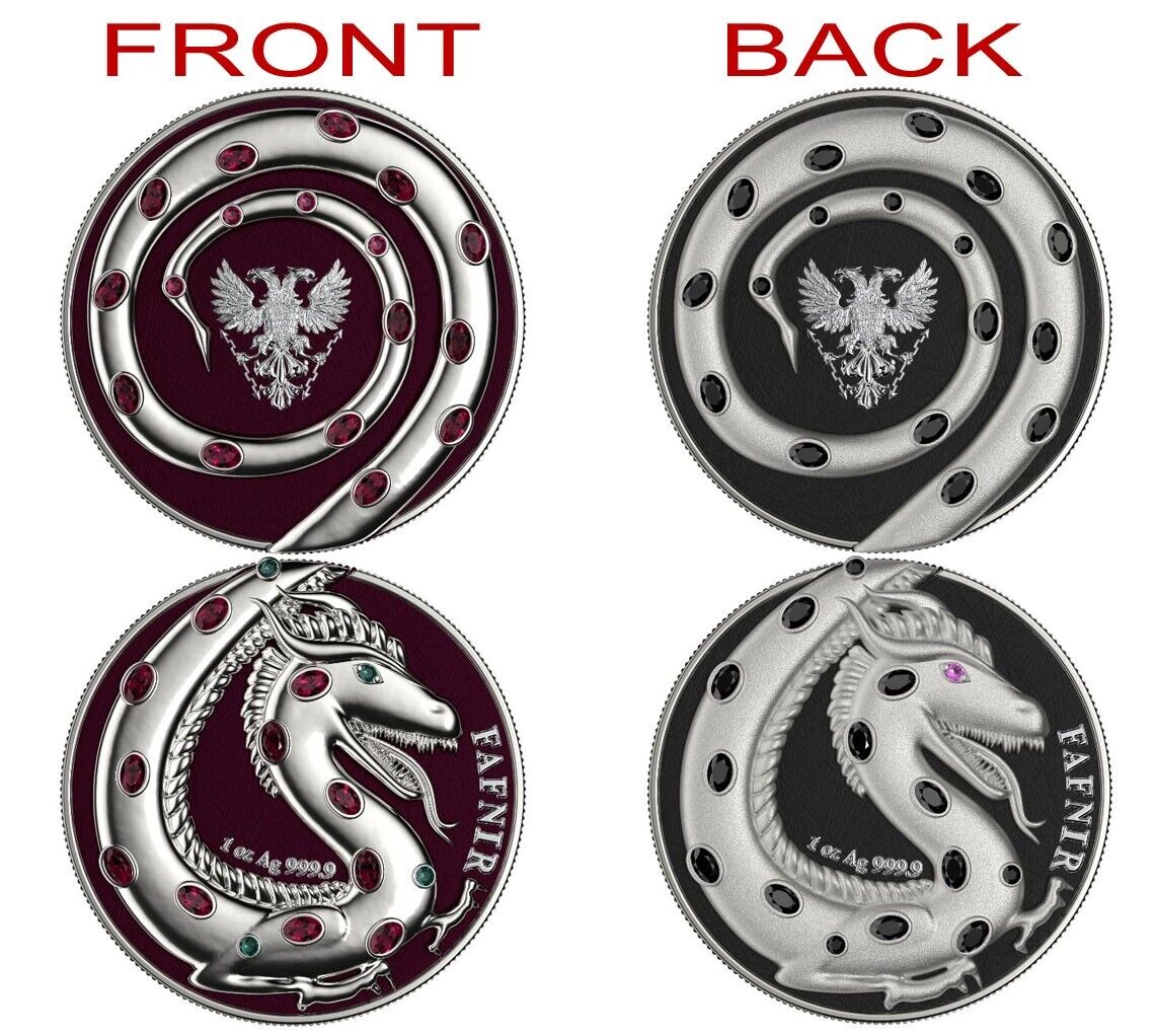 2 X 1 Oz Silver Coin 2020 5 Mark Fafnir Set - Silver Gloss &amp; Silver Matte Stones-classypw.com-1