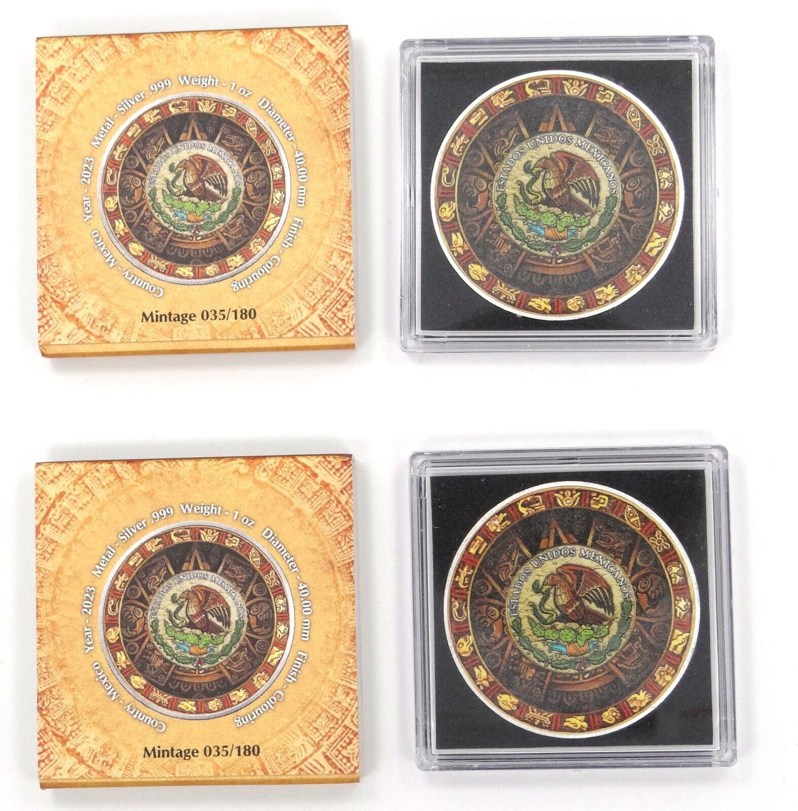 2 X 1 Oz Silver Coin 2023 Mexico Libertad Historia Azteca Warrior &Sacrifice Set