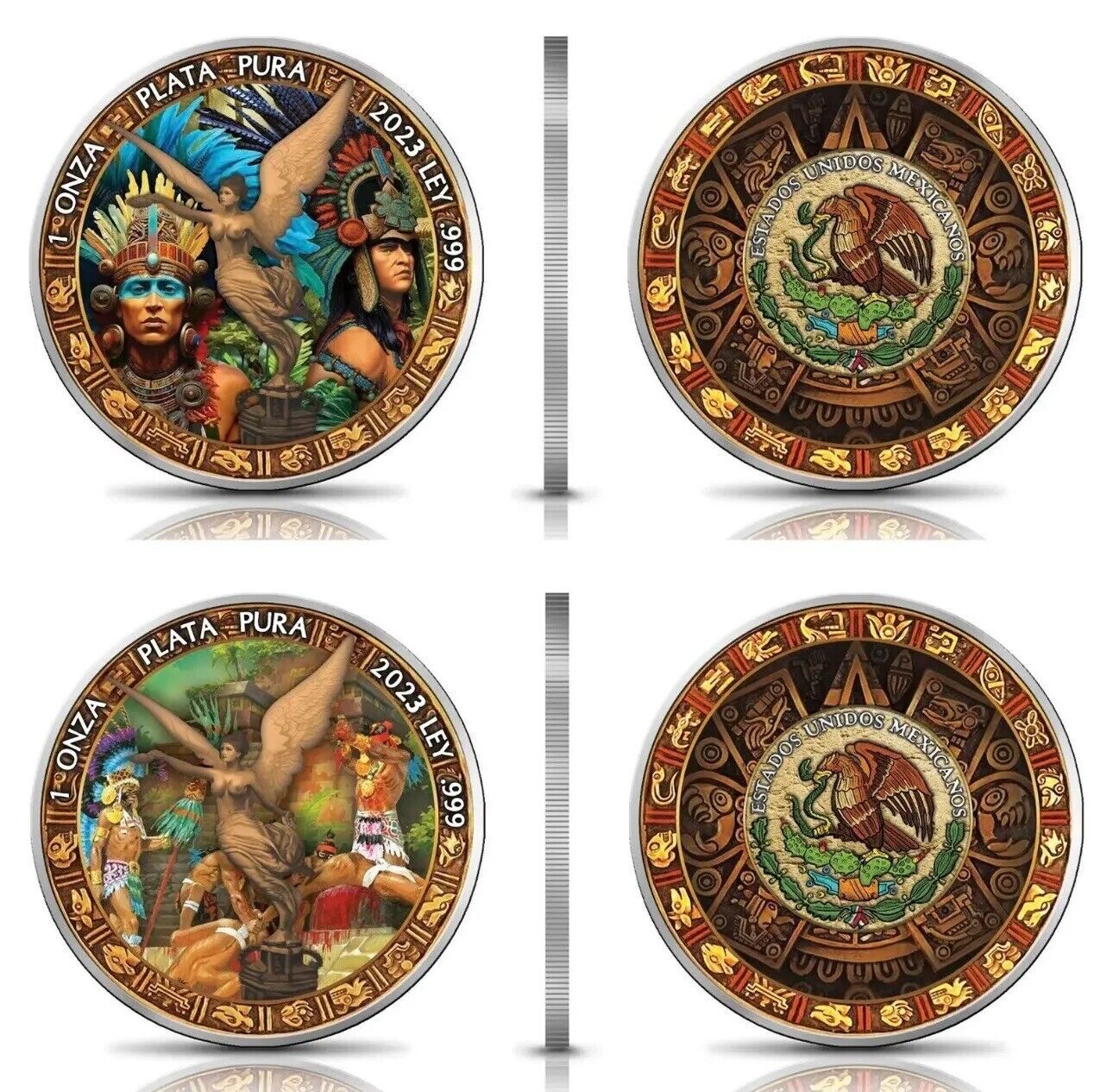 2 X 1 Oz Silver Coin 2023 Mexico Libertad Historia Azteca Warrior &Sacrifice Set