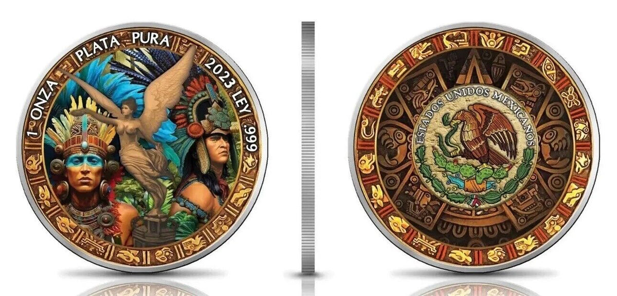 2 X 1 Oz Silver Coin 2023 Mexico Libertad Historia Azteca Warrior &amp;Sacrifice Set