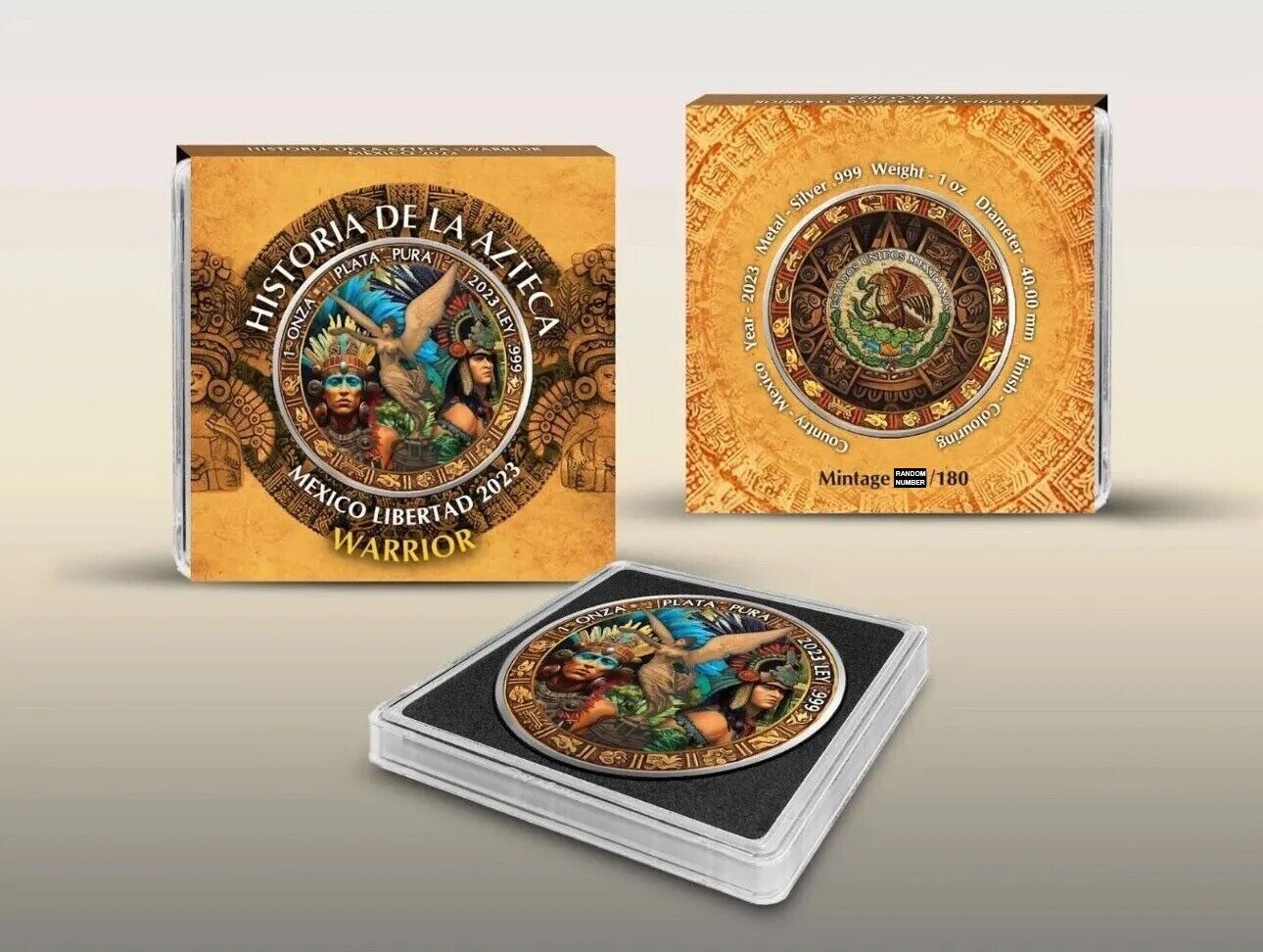 2 X 1 Oz Silver Coin 2023 Mexico Libertad Historia Azteca Warrior &Sacrifice Set