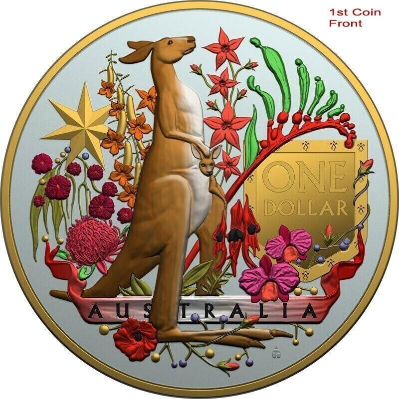 2 X 1 Oz Silver Coin Set 2021 $1 Australian Coat of Arms Kangaroo and Emu Color-classypw.com-4