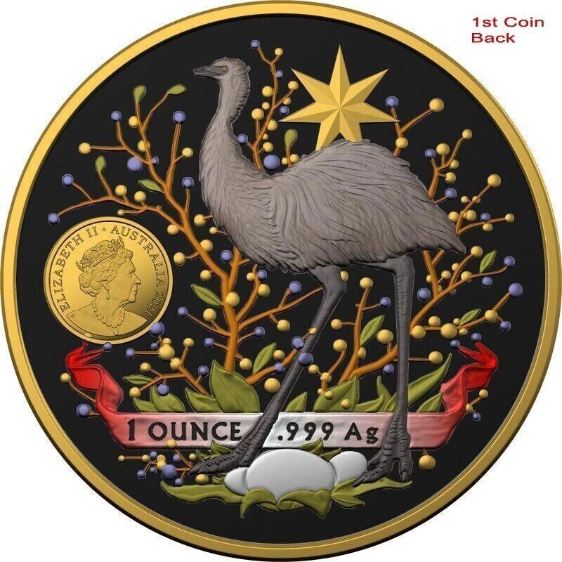 2 X 1 Oz Silver Coin Set 2021 $1 Australian Coat of Arms Kangaroo and Emu Color-classypw.com-5