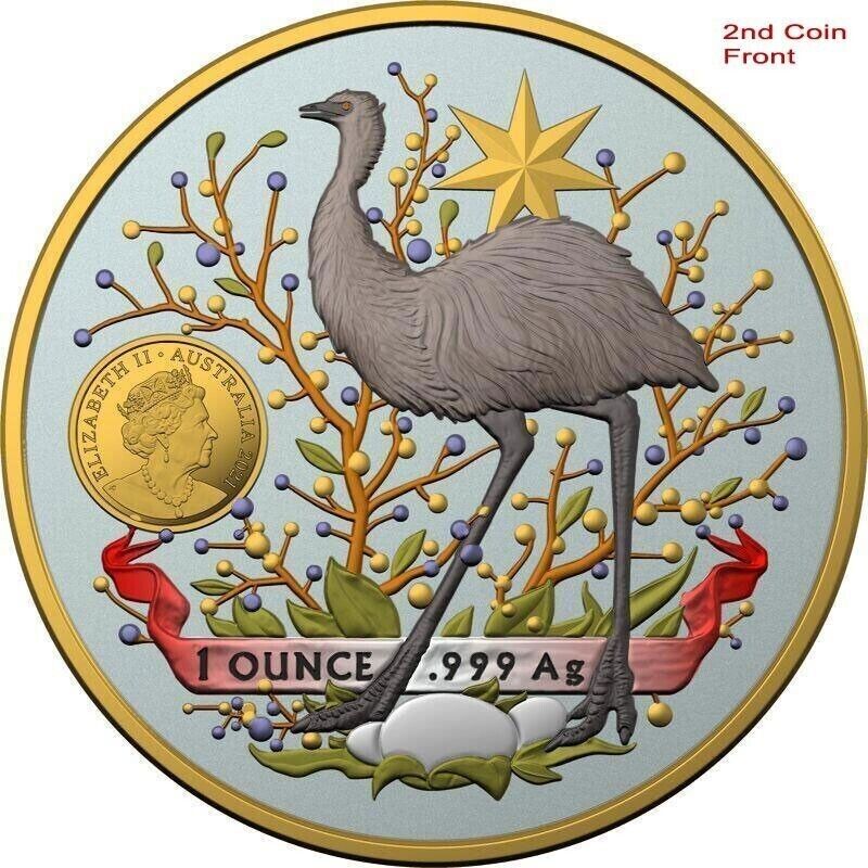 2 X 1 Oz Silver Coin Set 2021 $1 Australian Coat of Arms Kangaroo and Emu Color-classypw.com-6