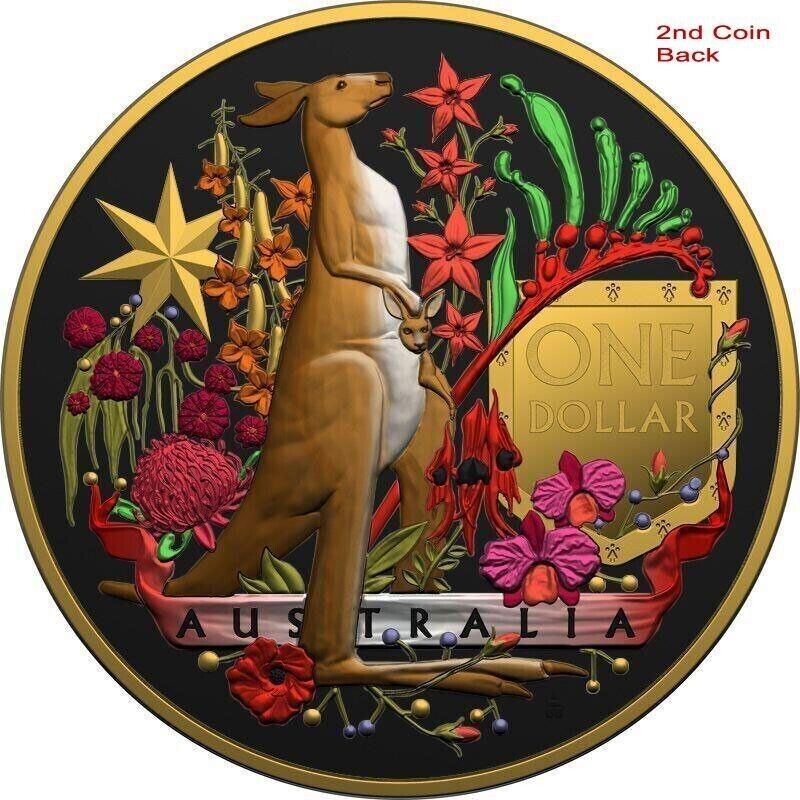 2 X 1 Oz Silver Coin Set 2021 $1 Australian Coat of Arms Kangaroo and Emu Color-classypw.com-7