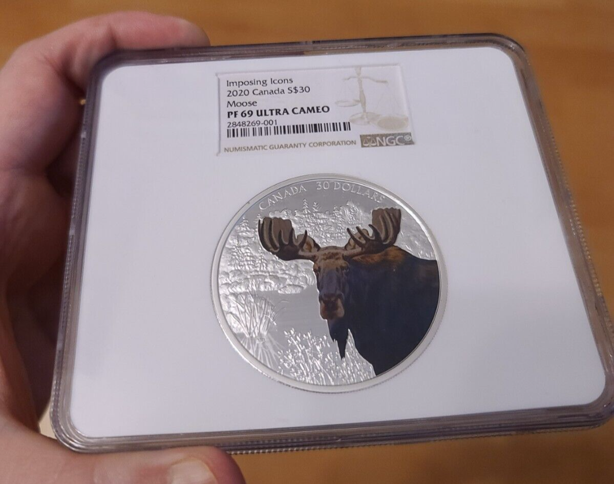 2 oz Silver Coin 2020 Canada $30 Imposing Icons Moose PF 69 Ultra Cameo in Slab
