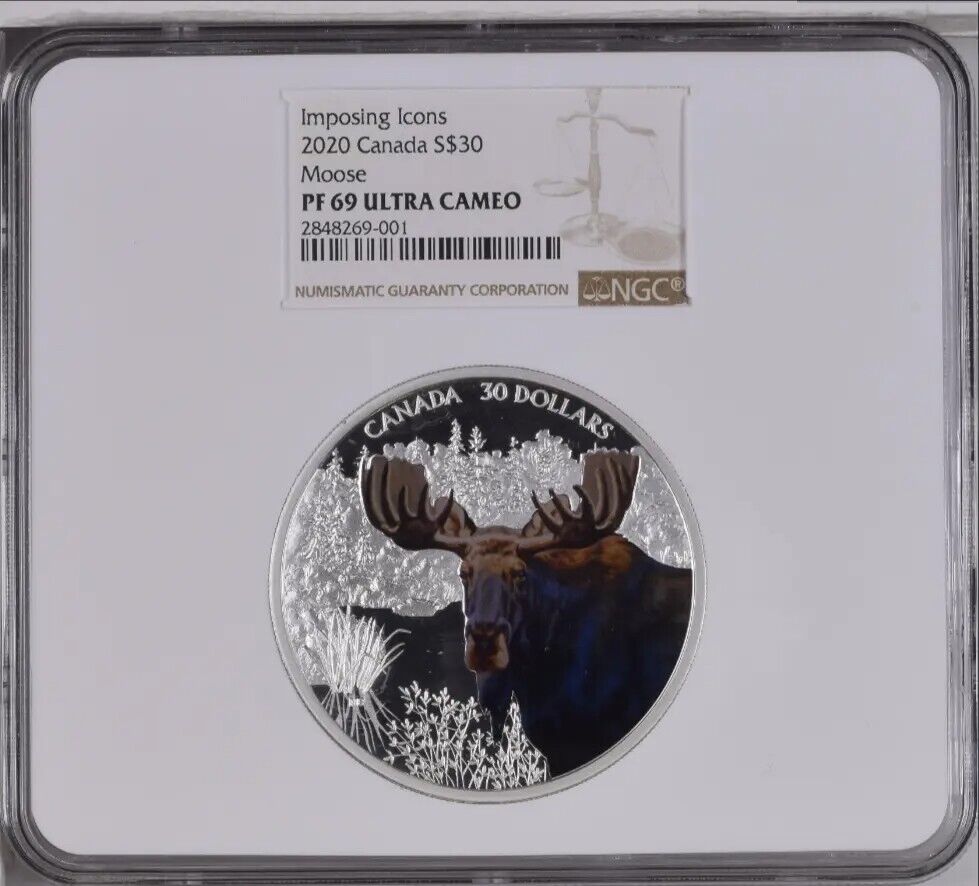 2 oz Silver Coin 2020 Canada $30 Imposing Icons Moose PF 69 Ultra Cameo in Slab