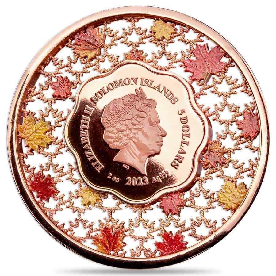 2 oz Silver Coin 2023 Solomon Islands $5 35 YearsMaple Leaf Filigree