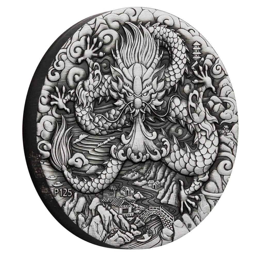 2 oz Silver Coin 2024 $2 Australian Lunar Series III Year of the Dragon Antiqued