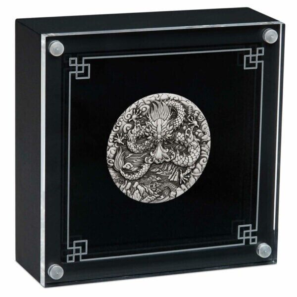 2 oz Silver Coin 2024 $2 Australian Lunar Series III Year of the Dragon Antiqued