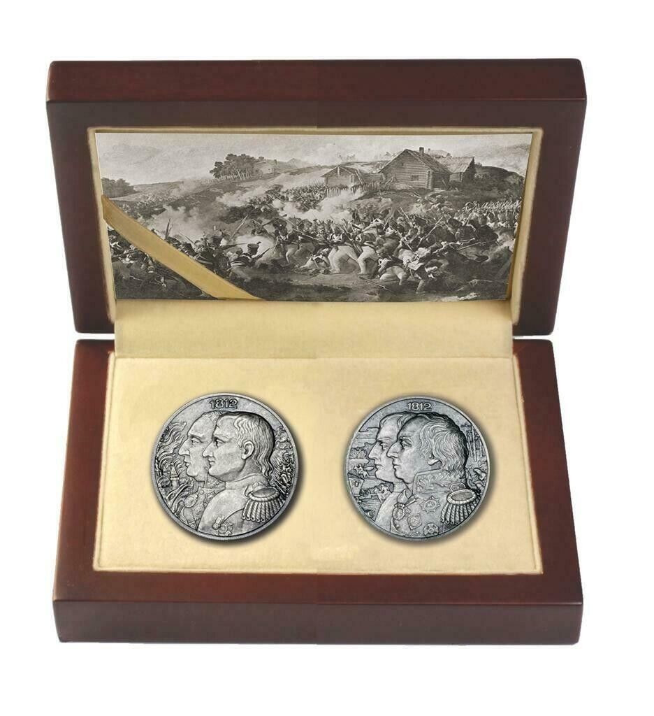 2 x 2oz Silver Coins 2012 Niue $5 War of 1812 - Napoleon &amp; Kutuzov Antique Set-classypw.com-1