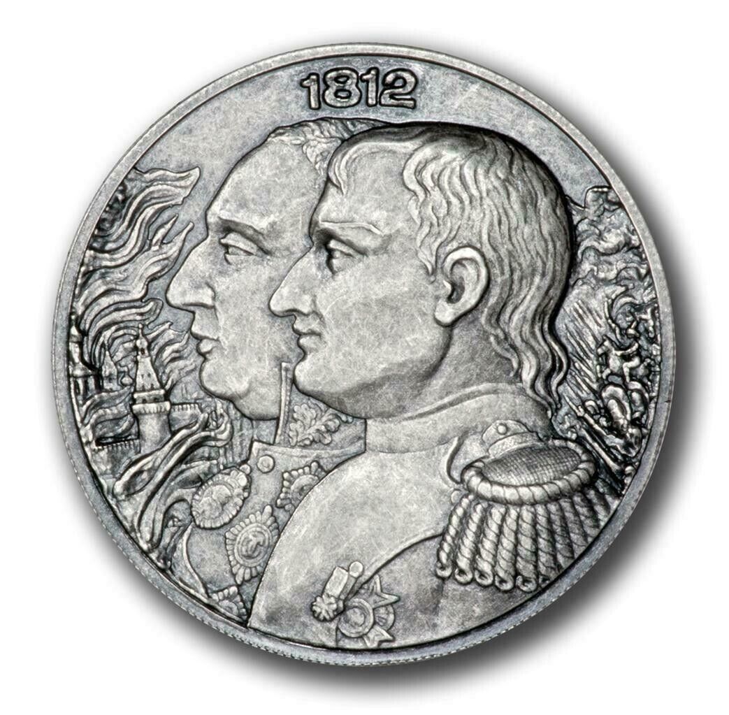 2 x 2oz Silver Coins 2012 Niue $5 War of 1812 - Napoleon & Kutuzov Antique Set-classypw.com-2