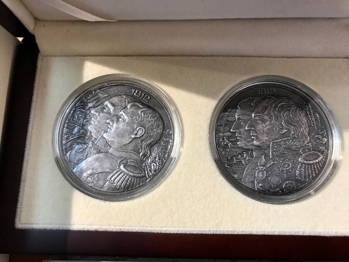 2 x 2oz Silver Coins 2012 Niue $5 War of 1812 - Napoleon &amp; Kutuzov Antique Set-classypw.com-6