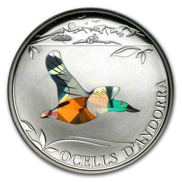 20g Silver Coin 2012 5 Diners Andorra Prism Birds Northern Shoveler