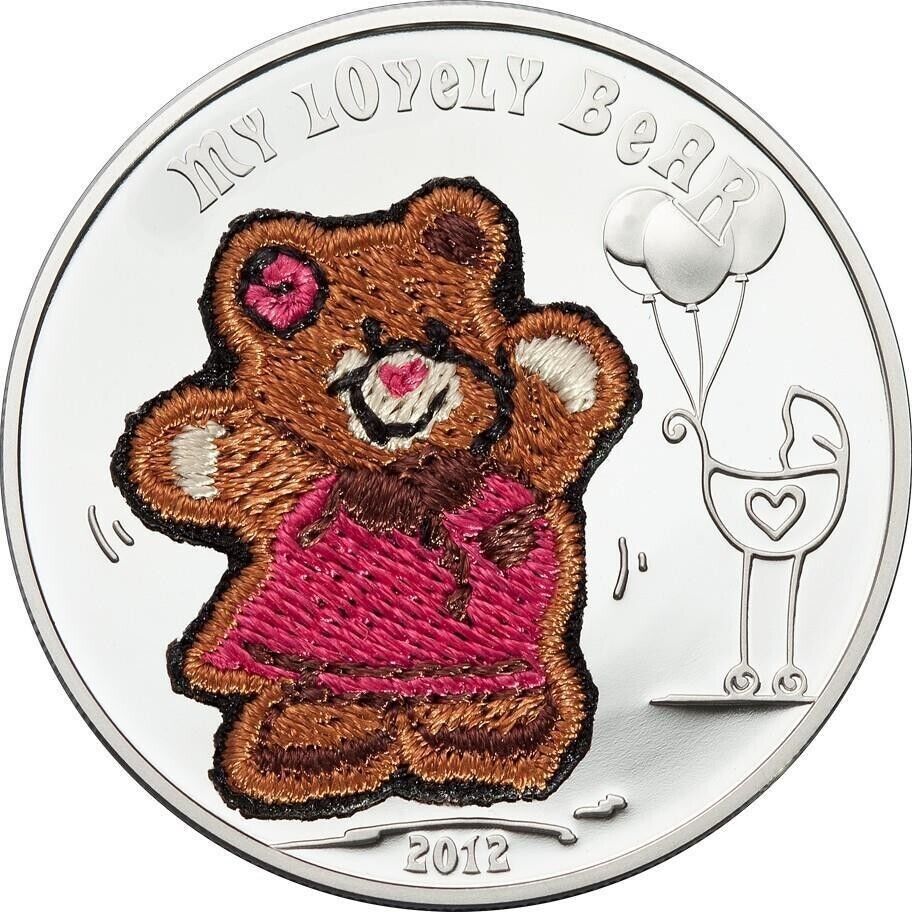 20g Silver Coin 2012 $5 Palau Plush Color Swiss Embroidery - My Lovely Bear-classypw.com-1
