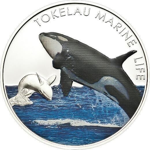 20g Silver Coin 2012 Tokelau $5 Marine Life Colored Proof Coin - Orca-classypw.com-1