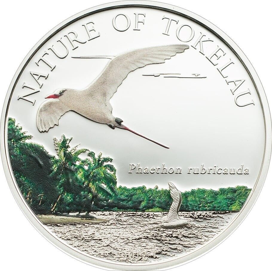 20g Silver Coin 2012 Tokelau $5 Nature Phaeton rubricauda Red-tailed tropicbird-classypw.com-1