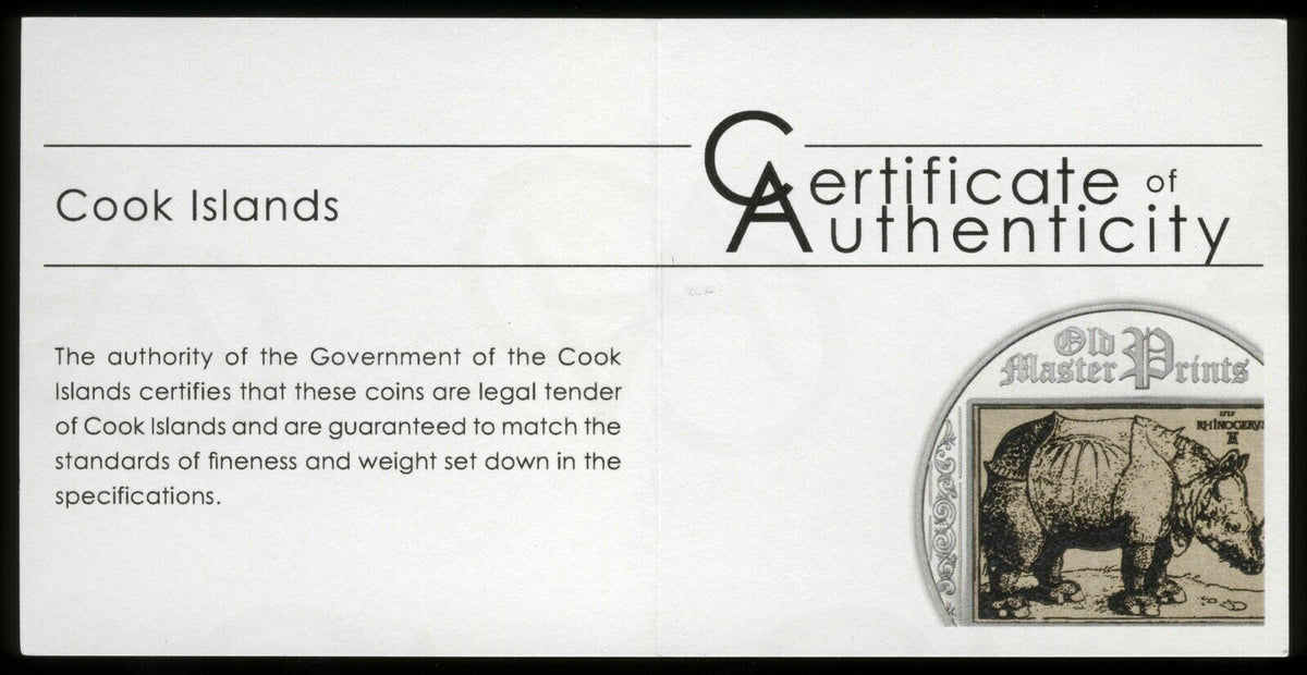 20g Silver Coin 2013 $5 Cook Islands Rhinoceros Albrecht Durer Old Master Prints-classypw.com-3