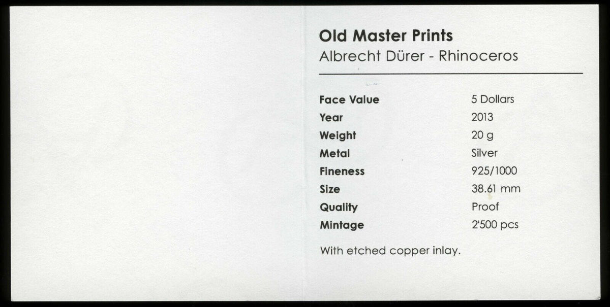 20g Silver Coin 2013 $5 Cook Islands Rhinoceros Albrecht Durer Old Master Prints-classypw.com-4