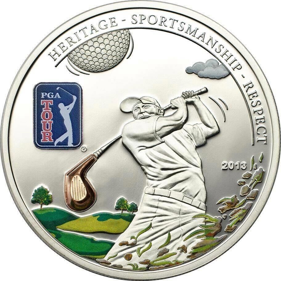 20g Silver Coin 2013 Cook Islands $5 PGA Tour with 3D Golf Club insert-classypw.com-1