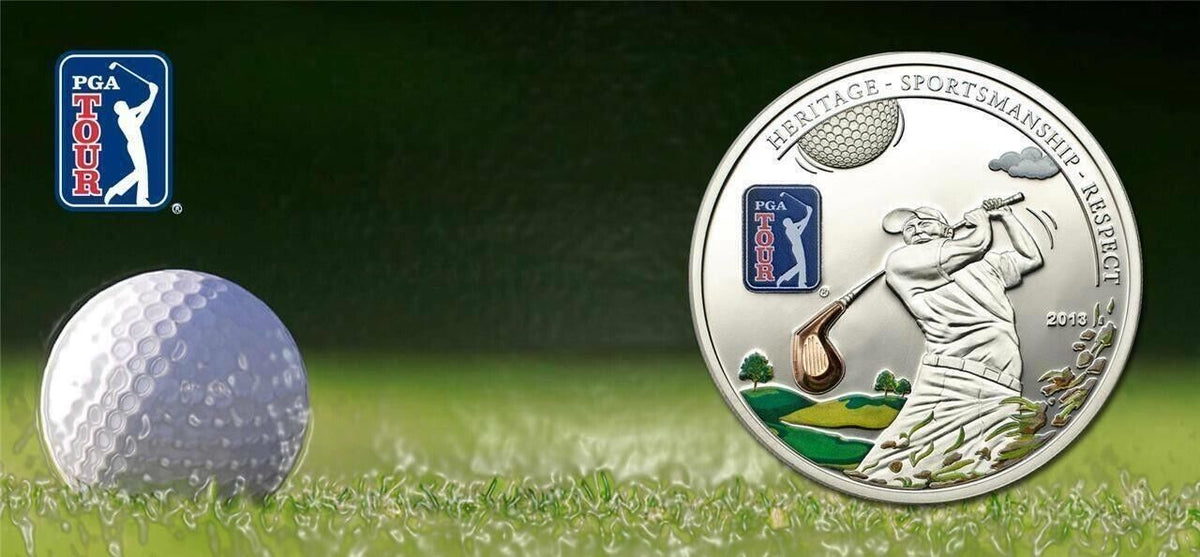 20g Silver Coin 2013 Cook Islands $5 PGA Tour with 3D Golf Club insert-classypw.com-3