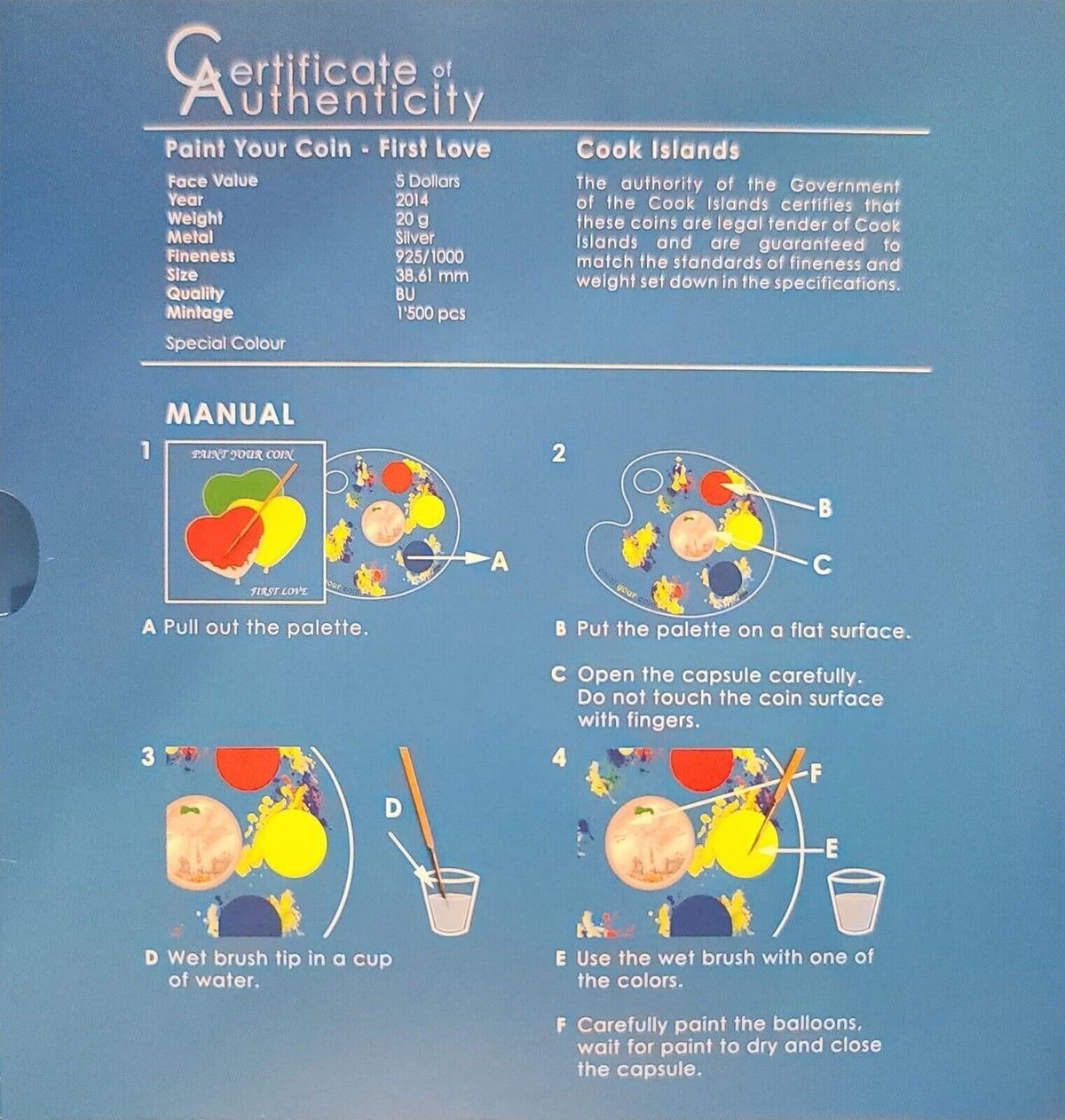 20g Silver Coin 2014 $5 Cook Islands Paint My Coin First Love Brush Paint Set-classypw.com-4