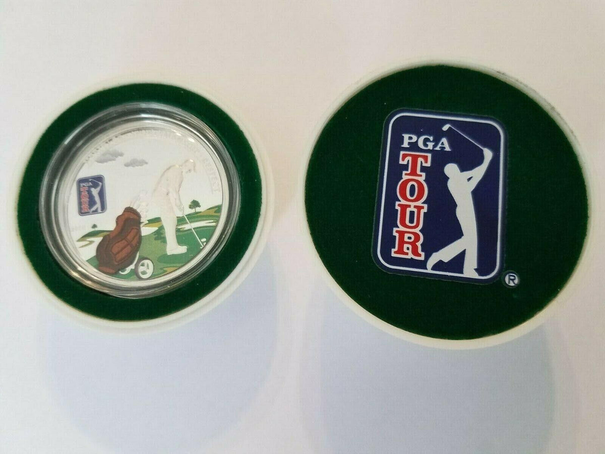 20g Silver Coin 2014 Cook Islands $5 PGA Tour with 3D Leather Golf Bag Insert