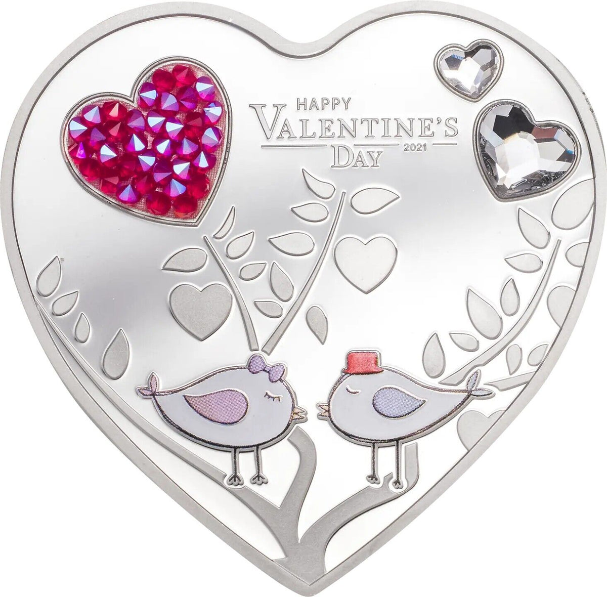 20g Silver Coin 2021 Cook Islands $5 Happy Valentine&#39;s Day Love Swarovski Hearts-classypw.com-1
