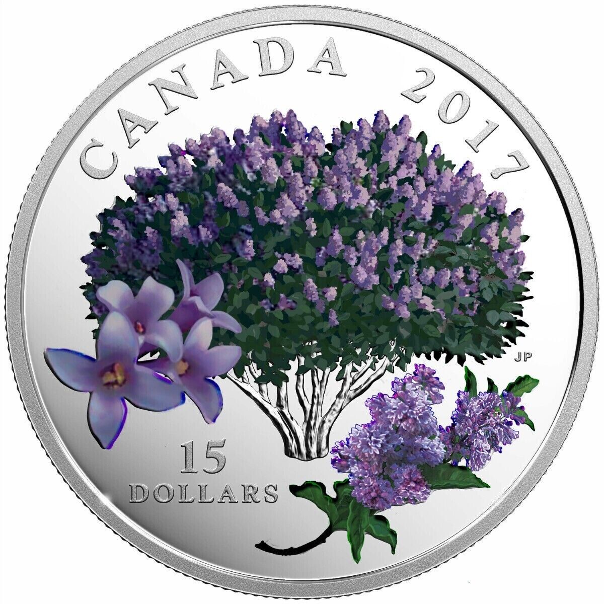 23.17g Silver Coin 2017 $15 Canada Color Celebration of Spring: Lilac Blossoms-classypw.com-1