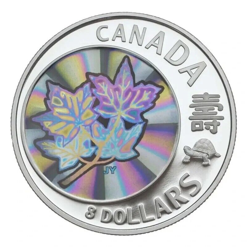25.18g Silver Coin 2007 Canada $8 Turtle Maple of Long Life Hologram Maple Leafs-classypw.com-1
